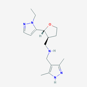 molecular formula C16H25N5O B6831951 N-[(3,5-dimethyl-1H-pyrazol-4-yl)methyl]-1-[(2R,3S)-2-(2-ethylpyrazol-3-yl)oxolan-3-yl]methanamine 