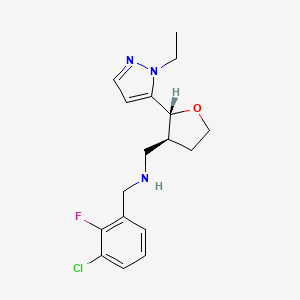 molecular formula C17H21ClFN3O B6832003 N-[(3-chloro-2-fluorophenyl)methyl]-1-[(2R,3S)-2-(2-ethylpyrazol-3-yl)oxolan-3-yl]methanamine 