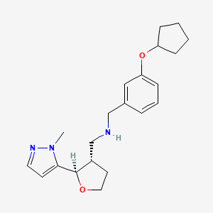 molecular formula C21H29N3O2 B6832015 N-[(3-cyclopentyloxyphenyl)methyl]-1-[(2R,3S)-2-(2-methylpyrazol-3-yl)oxolan-3-yl]methanamine 