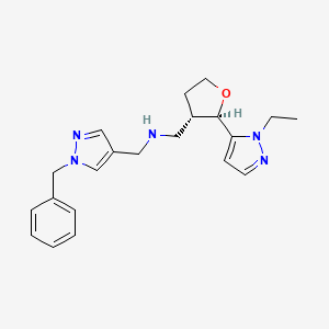 molecular formula C21H27N5O B6832062 N-[(1-benzylpyrazol-4-yl)methyl]-1-[(2R,3S)-2-(2-ethylpyrazol-3-yl)oxolan-3-yl]methanamine 