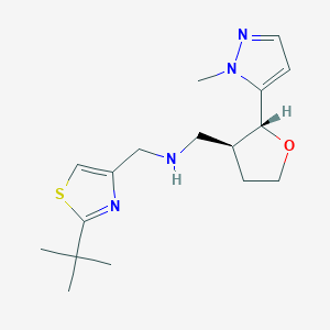 molecular formula C17H26N4OS B6832123 N-[(2-tert-butyl-1,3-thiazol-4-yl)methyl]-1-[(2R,3S)-2-(2-methylpyrazol-3-yl)oxolan-3-yl]methanamine 