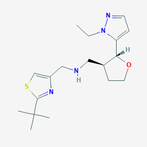 molecular formula C18H28N4OS B6832131 N-[(2-tert-butyl-1,3-thiazol-4-yl)methyl]-1-[(2R,3S)-2-(2-ethylpyrazol-3-yl)oxolan-3-yl]methanamine 