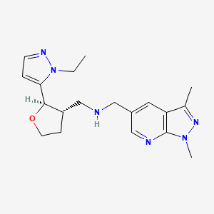 molecular formula C19H26N6O B6832136 N-[(1,3-dimethylpyrazolo[3,4-b]pyridin-5-yl)methyl]-1-[(2R,3S)-2-(2-ethylpyrazol-3-yl)oxolan-3-yl]methanamine 