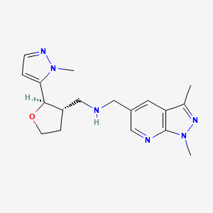 molecular formula C18H24N6O B6832148 N-[(1,3-dimethylpyrazolo[3,4-b]pyridin-5-yl)methyl]-1-[(2R,3S)-2-(2-methylpyrazol-3-yl)oxolan-3-yl]methanamine 