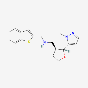 molecular formula C18H21N3OS B6832154 N-(1-benzothiophen-2-ylmethyl)-1-[(2R,3S)-2-(2-methylpyrazol-3-yl)oxolan-3-yl]methanamine 