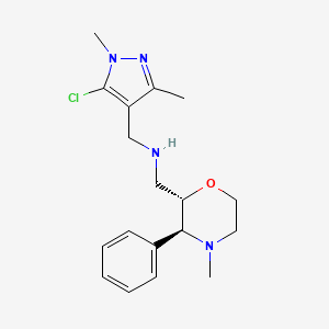 molecular formula C18H25ClN4O B6832702 N-[(5-chloro-1,3-dimethylpyrazol-4-yl)methyl]-1-[(2S,3S)-4-methyl-3-phenylmorpholin-2-yl]methanamine 