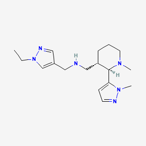 molecular formula C17H28N6 B6833915 N-[(1-ethylpyrazol-4-yl)methyl]-1-[(2R,3S)-1-methyl-2-(2-methylpyrazol-3-yl)piperidin-3-yl]methanamine 