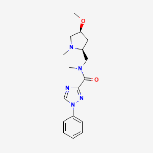 molecular formula C17H23N5O2 B6834945 N-[[(2S,4S)-4-methoxy-1-methylpyrrolidin-2-yl]methyl]-N-methyl-1-phenyl-1,2,4-triazole-3-carboxamide 