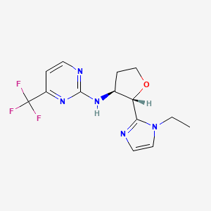 molecular formula C14H16F3N5O B6835285 N-[(2S,3S)-2-(1-ethylimidazol-2-yl)oxolan-3-yl]-4-(trifluoromethyl)pyrimidin-2-amine 