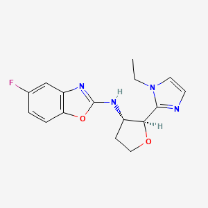 molecular formula C16H17FN4O2 B6835453 N-[(2S,3S)-2-(1-ethylimidazol-2-yl)oxolan-3-yl]-5-fluoro-1,3-benzoxazol-2-amine 