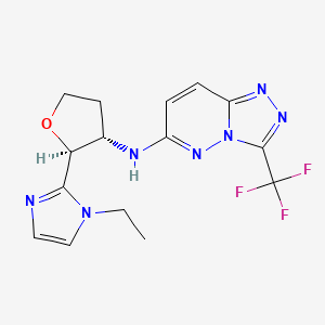 molecular formula C15H16F3N7O B6835482 N-[(2S,3S)-2-(1-ethylimidazol-2-yl)oxolan-3-yl]-3-(trifluoromethyl)-[1,2,4]triazolo[4,3-b]pyridazin-6-amine 
