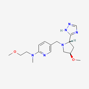 molecular formula C17H26N6O2 B6839118 N-(2-methoxyethyl)-5-[[(2S,4R)-4-methoxy-2-(1H-1,2,4-triazol-5-yl)pyrrolidin-1-yl]methyl]-N-methylpyridin-2-amine 