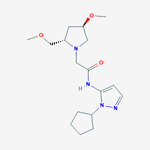 molecular formula C17H28N4O3 B6840603 N-(2-cyclopentylpyrazol-3-yl)-2-[(2S,4R)-4-methoxy-2-(methoxymethyl)pyrrolidin-1-yl]acetamide 