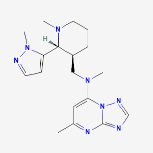 molecular formula C18H26N8 B6841023 N,5-dimethyl-N-[[(2R,3S)-1-methyl-2-(2-methylpyrazol-3-yl)piperidin-3-yl]methyl]-[1,2,4]triazolo[1,5-a]pyrimidin-7-amine 