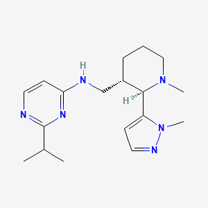 molecular formula C18H28N6 B6841070 N-[[(2R,3S)-1-methyl-2-(2-methylpyrazol-3-yl)piperidin-3-yl]methyl]-2-propan-2-ylpyrimidin-4-amine 