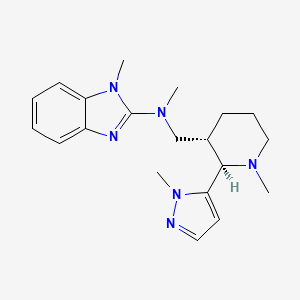 molecular formula C20H28N6 B6841107 N,1-dimethyl-N-[[(2R,3S)-1-methyl-2-(2-methylpyrazol-3-yl)piperidin-3-yl]methyl]benzimidazol-2-amine 