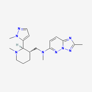 molecular formula C18H26N8 B6841207 N,2-dimethyl-N-[[(2R,3S)-1-methyl-2-(2-methylpyrazol-3-yl)piperidin-3-yl]methyl]-[1,2,4]triazolo[1,5-b]pyridazin-6-amine 