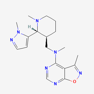 molecular formula C18H25N7O B6841279 N,3-dimethyl-N-[[(2R,3S)-1-methyl-2-(2-methylpyrazol-3-yl)piperidin-3-yl]methyl]-[1,2]oxazolo[5,4-d]pyrimidin-4-amine 