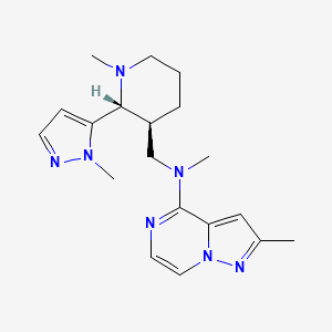 molecular formula C19H27N7 B6841321 N,2-dimethyl-N-[[(2R,3S)-1-methyl-2-(2-methylpyrazol-3-yl)piperidin-3-yl]methyl]pyrazolo[1,5-a]pyrazin-4-amine 