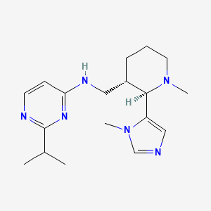 molecular formula C18H28N6 B6841370 N-[[(2R,3S)-1-methyl-2-(3-methylimidazol-4-yl)piperidin-3-yl]methyl]-2-propan-2-ylpyrimidin-4-amine 