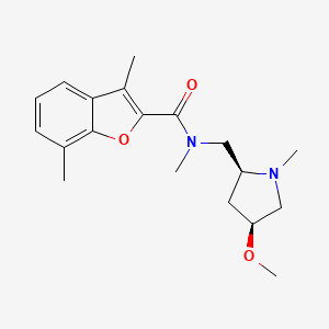 molecular formula C19H26N2O3 B6841491 N-[[(2S,4S)-4-methoxy-1-methylpyrrolidin-2-yl]methyl]-N,3,7-trimethyl-1-benzofuran-2-carboxamide 