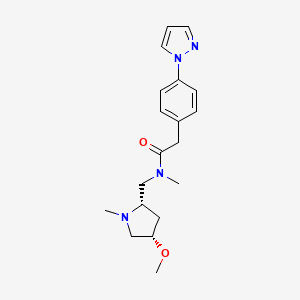 molecular formula C19H26N4O2 B6841537 N-[[(2S,4S)-4-methoxy-1-methylpyrrolidin-2-yl]methyl]-N-methyl-2-(4-pyrazol-1-ylphenyl)acetamide 