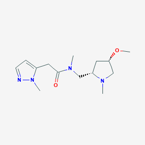 molecular formula C14H24N4O2 B6841562 N-[[(2S,4S)-4-methoxy-1-methylpyrrolidin-2-yl]methyl]-N-methyl-2-(2-methylpyrazol-3-yl)acetamide 