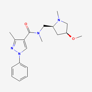 molecular formula C19H26N4O2 B6841647 N-[[(2S,4S)-4-methoxy-1-methylpyrrolidin-2-yl]methyl]-N,3-dimethyl-1-phenylpyrazole-4-carboxamide 