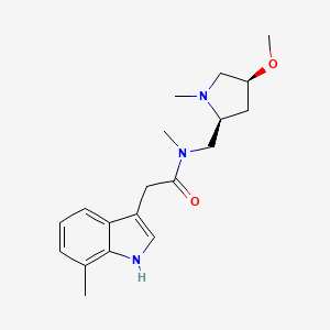 molecular formula C19H27N3O2 B6841679 N-[[(2S,4S)-4-methoxy-1-methylpyrrolidin-2-yl]methyl]-N-methyl-2-(7-methyl-1H-indol-3-yl)acetamide 