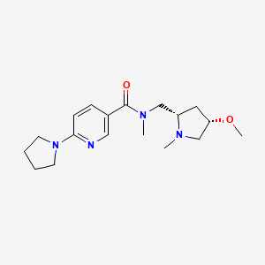 molecular formula C18H28N4O2 B6841707 N-[[(2S,4S)-4-methoxy-1-methylpyrrolidin-2-yl]methyl]-N-methyl-6-pyrrolidin-1-ylpyridine-3-carboxamide 