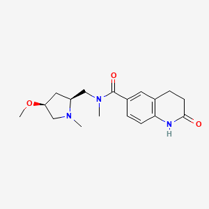 molecular formula C18H25N3O3 B6841734 N-[[(2S,4S)-4-methoxy-1-methylpyrrolidin-2-yl]methyl]-N-methyl-2-oxo-3,4-dihydro-1H-quinoline-6-carboxamide 