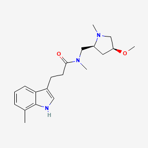 molecular formula C20H29N3O2 B6841801 N-[[(2S,4S)-4-methoxy-1-methylpyrrolidin-2-yl]methyl]-N-methyl-3-(7-methyl-1H-indol-3-yl)propanamide 