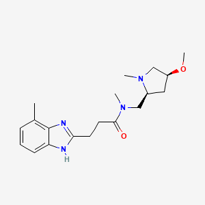 molecular formula C19H28N4O2 B6841842 N-[[(2S,4S)-4-methoxy-1-methylpyrrolidin-2-yl]methyl]-N-methyl-3-(4-methyl-1H-benzimidazol-2-yl)propanamide 