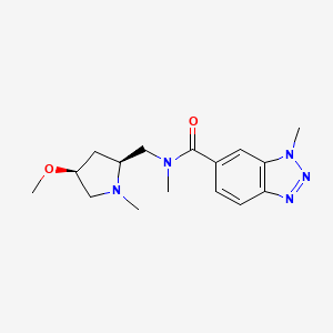 molecular formula C16H23N5O2 B6841928 N-[[(2S,4S)-4-methoxy-1-methylpyrrolidin-2-yl]methyl]-N,3-dimethylbenzotriazole-5-carboxamide 