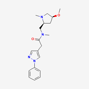 molecular formula C19H26N4O2 B6842015 N-[[(2S,4S)-4-methoxy-1-methylpyrrolidin-2-yl]methyl]-N-methyl-2-(1-phenylpyrazol-4-yl)acetamide 
