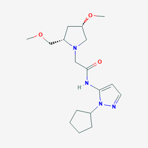 molecular formula C17H28N4O3 B6843038 N-(2-cyclopentylpyrazol-3-yl)-2-[(2S,4S)-4-methoxy-2-(methoxymethyl)pyrrolidin-1-yl]acetamide 