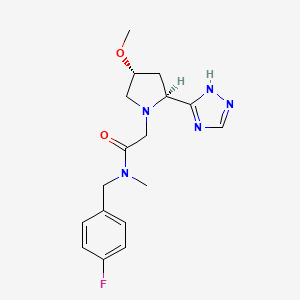 molecular formula C17H22FN5O2 B6843696 N-[(4-fluorophenyl)methyl]-2-[(2S,4R)-4-methoxy-2-(1H-1,2,4-triazol-5-yl)pyrrolidin-1-yl]-N-methylacetamide 