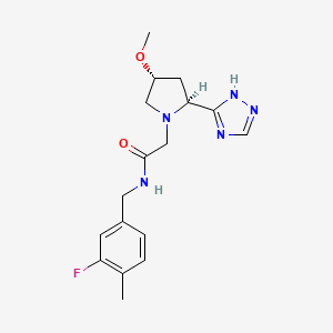 molecular formula C17H22FN5O2 B6843873 N-[(3-fluoro-4-methylphenyl)methyl]-2-[(2S,4R)-4-methoxy-2-(1H-1,2,4-triazol-5-yl)pyrrolidin-1-yl]acetamide 