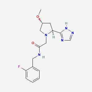 molecular formula C16H20FN5O2 B6843962 N-[(2-fluorophenyl)methyl]-2-[(2S,4R)-4-methoxy-2-(1H-1,2,4-triazol-5-yl)pyrrolidin-1-yl]acetamide 