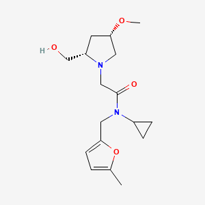 molecular formula C17H26N2O4 B6844111 N-cyclopropyl-2-[(2S,4S)-2-(hydroxymethyl)-4-methoxypyrrolidin-1-yl]-N-[(5-methylfuran-2-yl)methyl]acetamide 