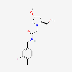 molecular formula C16H23FN2O3 B6845921 N-[(3-fluoro-4-methylphenyl)methyl]-2-[(2S,4R)-2-(hydroxymethyl)-4-methoxypyrrolidin-1-yl]acetamide 