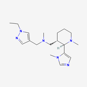 molecular formula C18H30N6 B6846805 N-[(1-ethylpyrazol-4-yl)methyl]-N-methyl-1-[(2R,3S)-1-methyl-2-(3-methylimidazol-4-yl)piperidin-3-yl]methanamine 