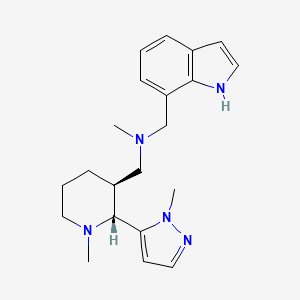 molecular formula C21H29N5 B6846903 N-(1H-indol-7-ylmethyl)-N-methyl-1-[(2R,3S)-1-methyl-2-(2-methylpyrazol-3-yl)piperidin-3-yl]methanamine 