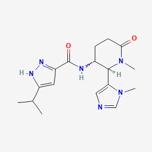 molecular formula C17H24N6O2 B6847431 N-[(2R,3R)-1-methyl-2-(3-methylimidazol-4-yl)-6-oxopiperidin-3-yl]-5-propan-2-yl-1H-pyrazole-3-carboxamide 