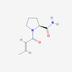 molecular formula C9H14N2O2 B068490 (S,E)-1-(But-2-enoyl)pyrrolidine-2-carboxamide CAS No. 188300-63-2