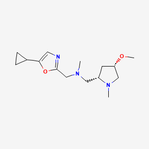 molecular formula C15H25N3O2 B6849237 N-[(5-cyclopropyl-1,3-oxazol-2-yl)methyl]-1-[(2S,4S)-4-methoxy-1-methylpyrrolidin-2-yl]-N-methylmethanamine 