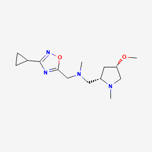 molecular formula C14H24N4O2 B6849307 N-[(3-cyclopropyl-1,2,4-oxadiazol-5-yl)methyl]-1-[(2S,4S)-4-methoxy-1-methylpyrrolidin-2-yl]-N-methylmethanamine 