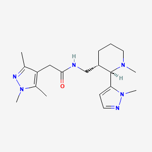 molecular formula C19H30N6O B6849330 N-[[(2R,3S)-1-methyl-2-(2-methylpyrazol-3-yl)piperidin-3-yl]methyl]-2-(1,3,5-trimethylpyrazol-4-yl)acetamide 