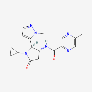 molecular formula C17H20N6O2 B6849634 N-[(2R,3R)-1-cyclopropyl-2-(2-methylpyrazol-3-yl)-5-oxopyrrolidin-3-yl]-5-methylpyrazine-2-carboxamide 