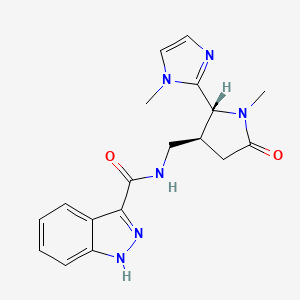 molecular formula C18H20N6O2 B6849640 N-[[(2R,3S)-1-methyl-2-(1-methylimidazol-2-yl)-5-oxopyrrolidin-3-yl]methyl]-1H-indazole-3-carboxamide 